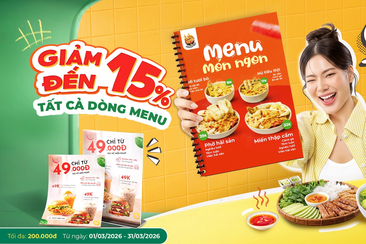 Tháng 3 tưng bừng - Ưu đãi lớn in Menu giảm 15%